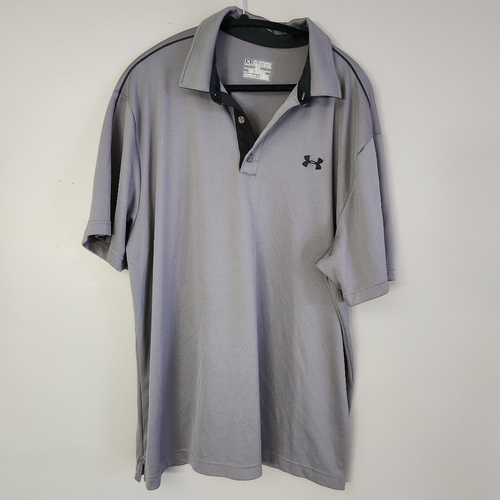 3/$25 Under Armour Men's Polo Shirt in Charcoal gray 2xl loose fit heat gear